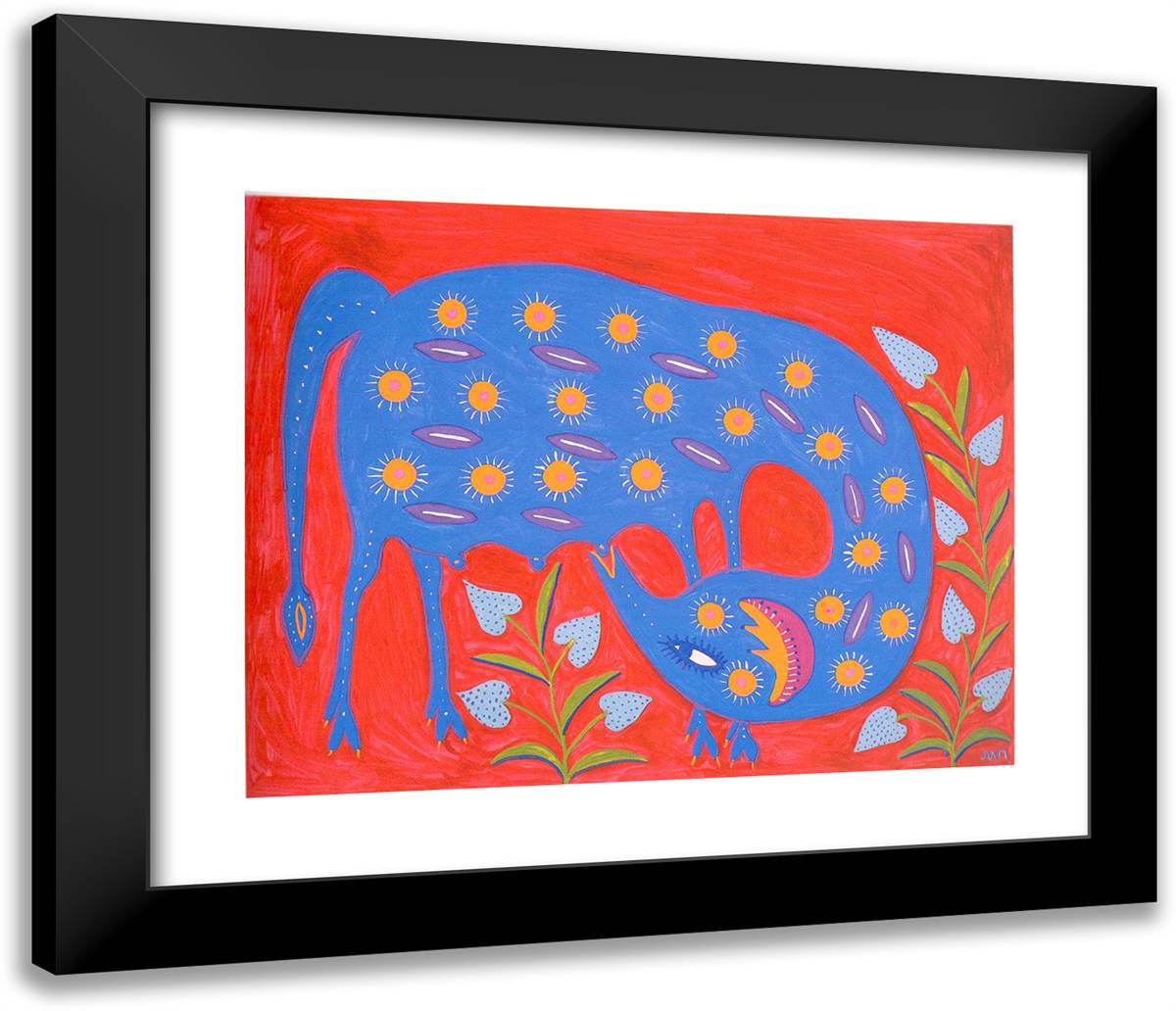 Long-Necked and Itching 23x20 Black Modern Wood Framed Art Print Poster by Primachenko, Maria