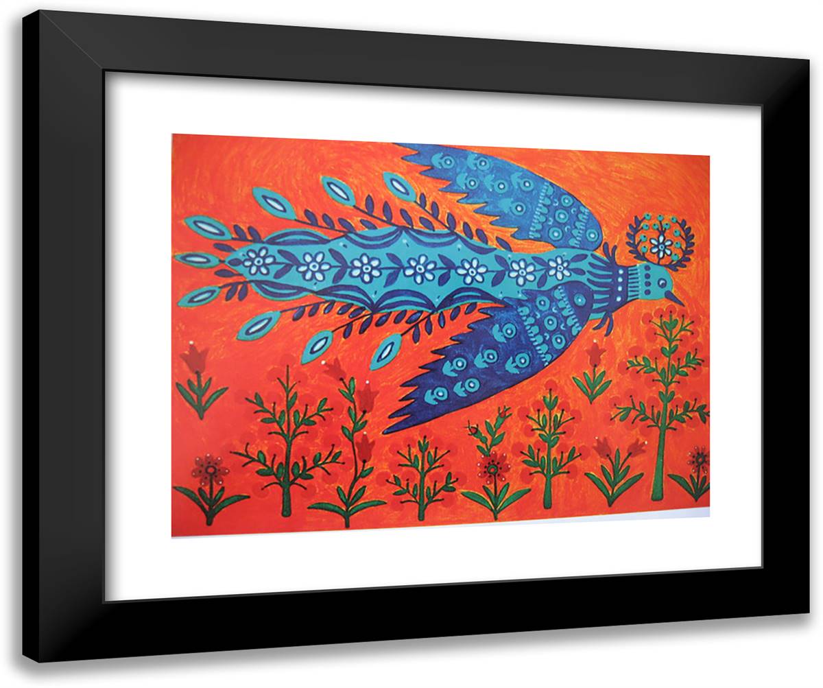 Sun-Bird, Rye and Wheat 24x20 Black Modern Wood Framed Art Print Poster by Primachenko, Maria