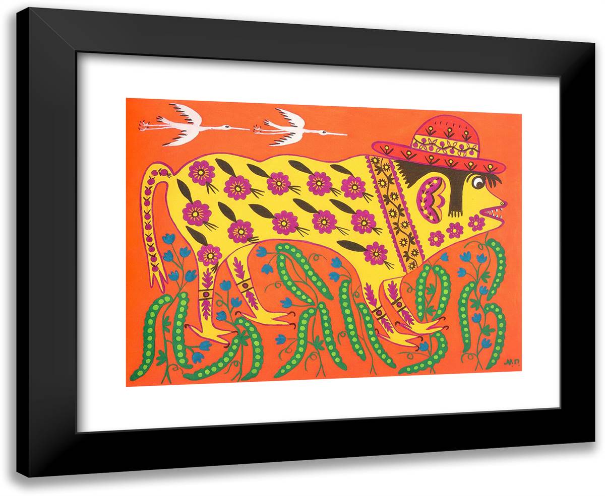 This Beast Has Come Running from the Hill 24x20 Black Modern Wood Framed Art Print Poster by Primachenko, Maria