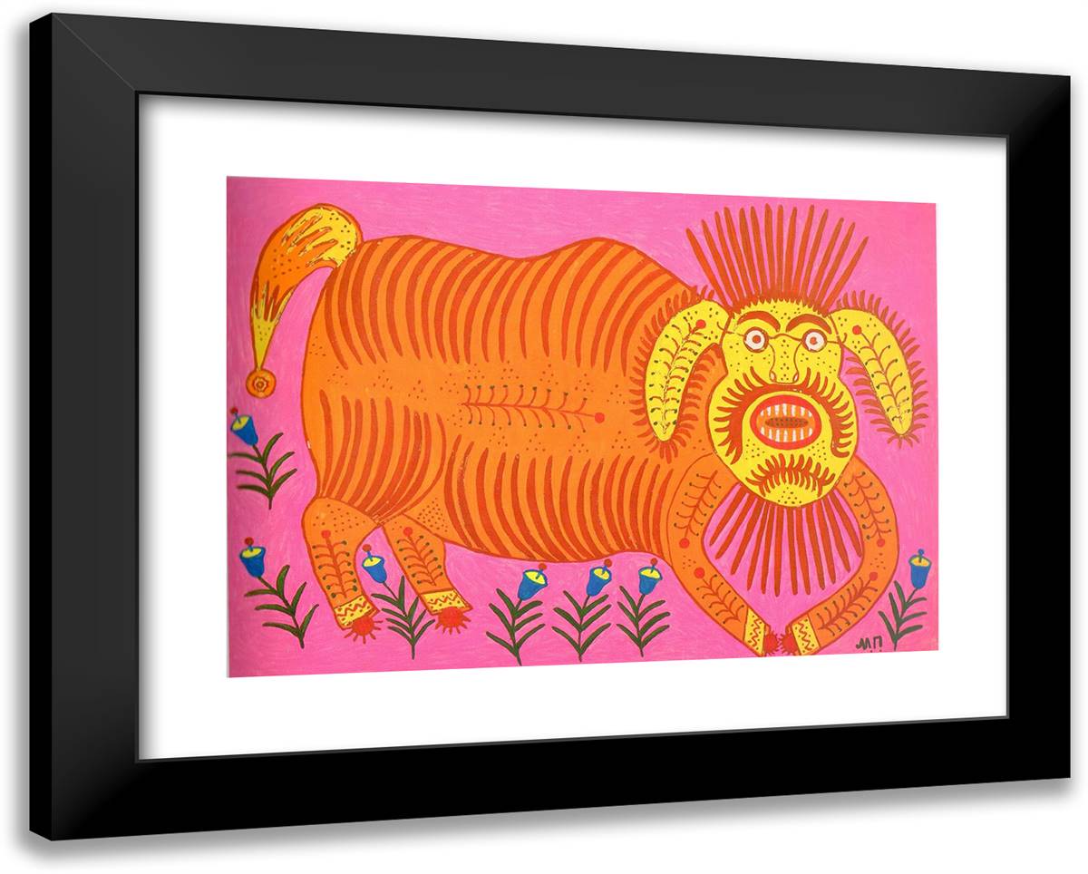 This Beast Went A-Cacthing Sparrows 24x19 Black Modern Wood Framed Art Print Poster by Primachenko, Maria