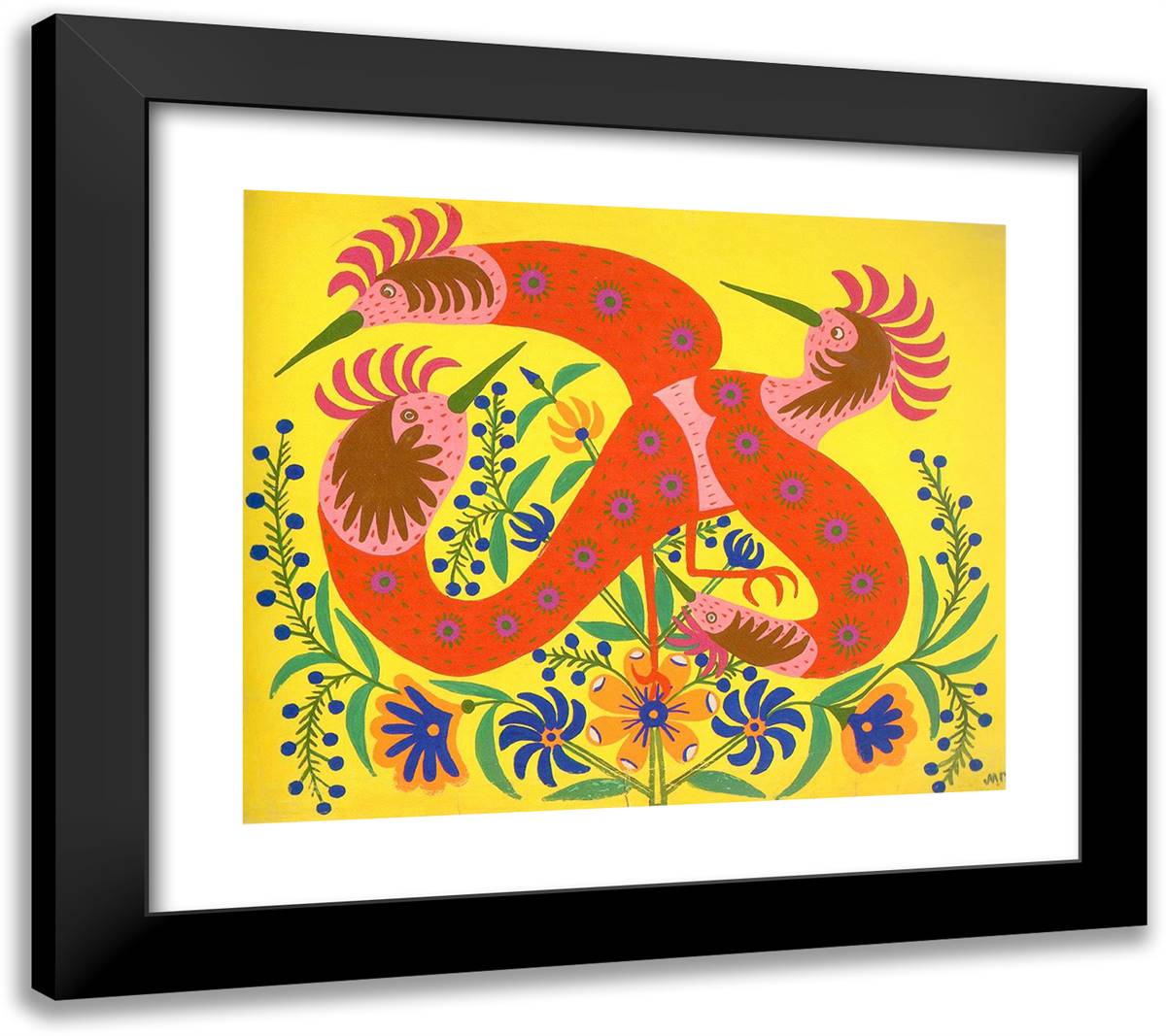 This Bird Looks in All Four Directions 22x20 Black Modern Wood Framed Art Print Poster by Primachenko, Maria