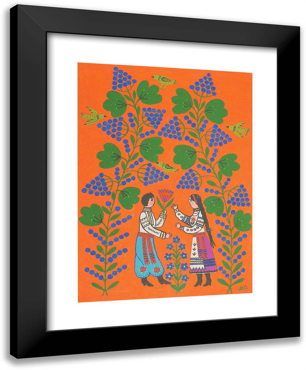 Vania Gives a Flower to Halia 19x24 Black Modern Wood Framed Art Print Poster by Primachenko, Maria