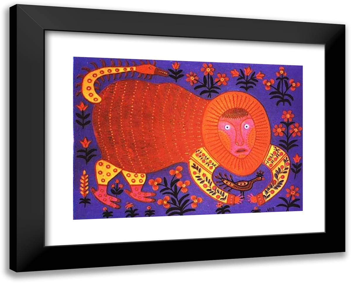 Wild Otter Caught Bird 24x19 Black Modern Wood Framed Art Print Poster by Primachenko, Maria