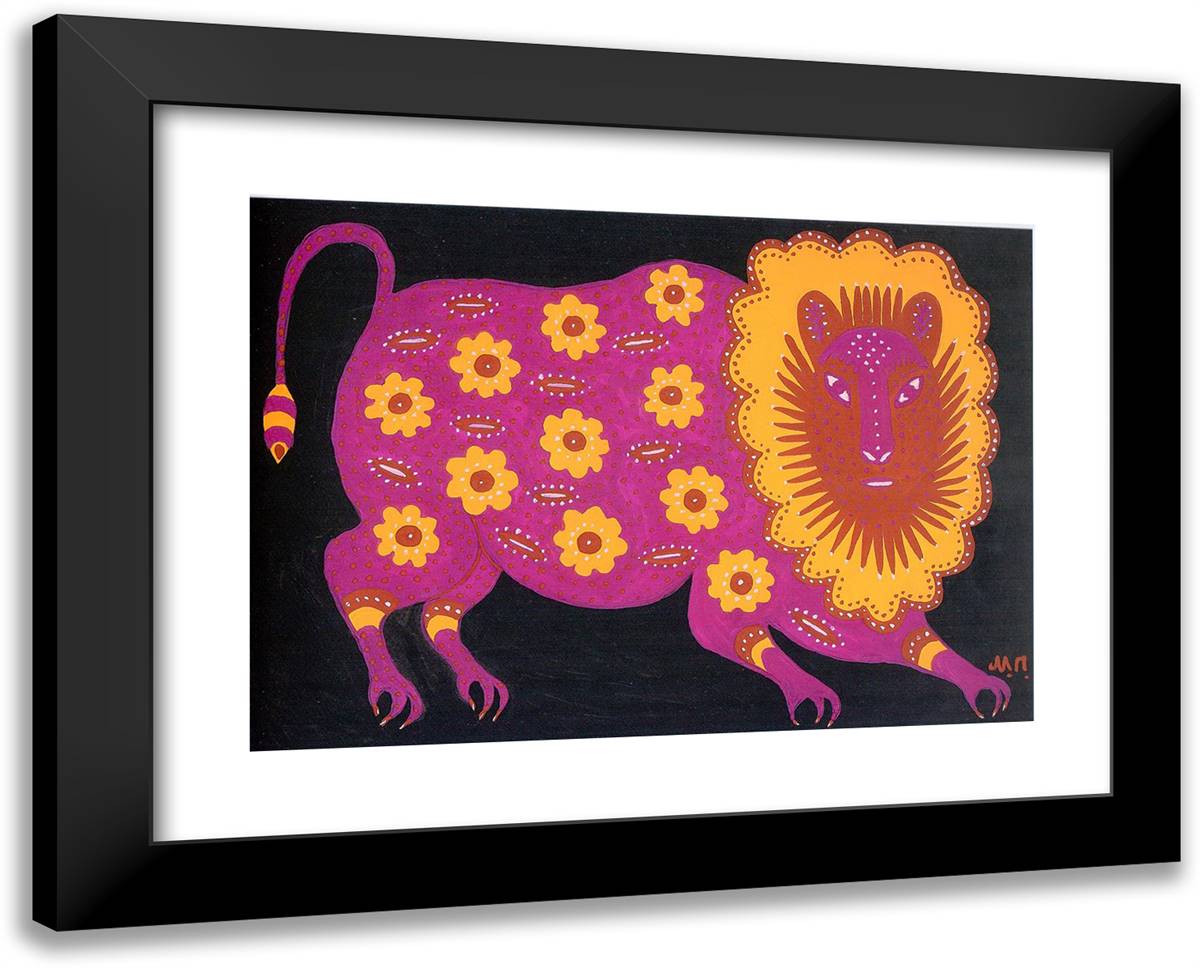 Young Lion 24x19 Black Modern Wood Framed Art Print Poster by Primachenko, Maria