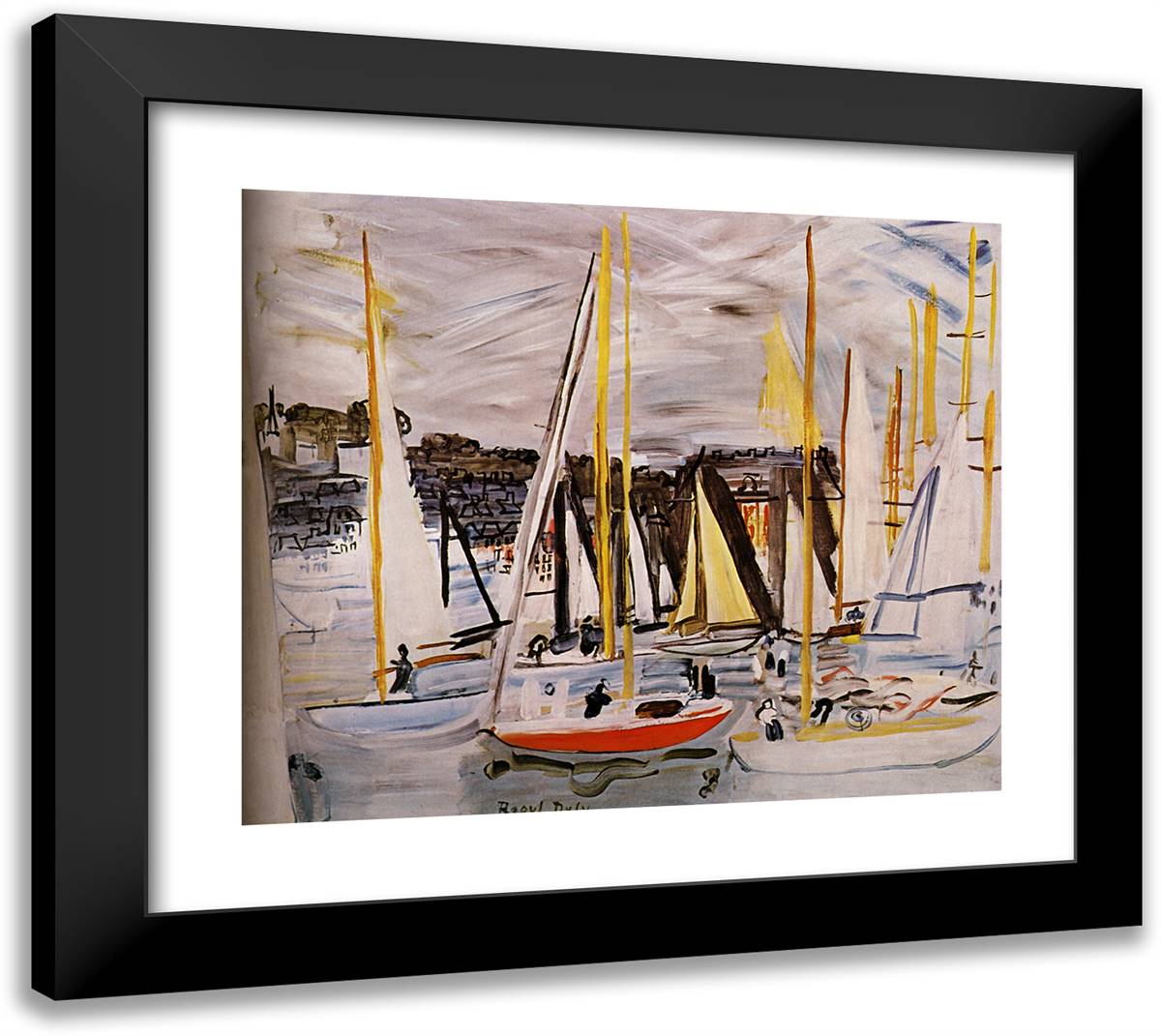 The Basin of Deauville 22x20 Black Modern Wood Framed Art Print Poster by Dufy, Raoul