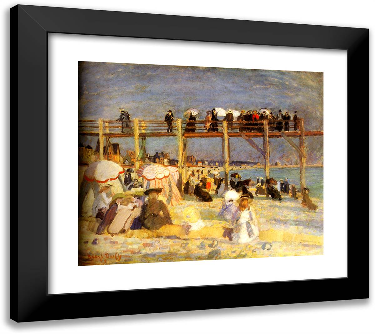 The Beach of Sainte-Adresse 22x20 Black Modern Wood Framed Art Print Poster by Dufy, Raoul