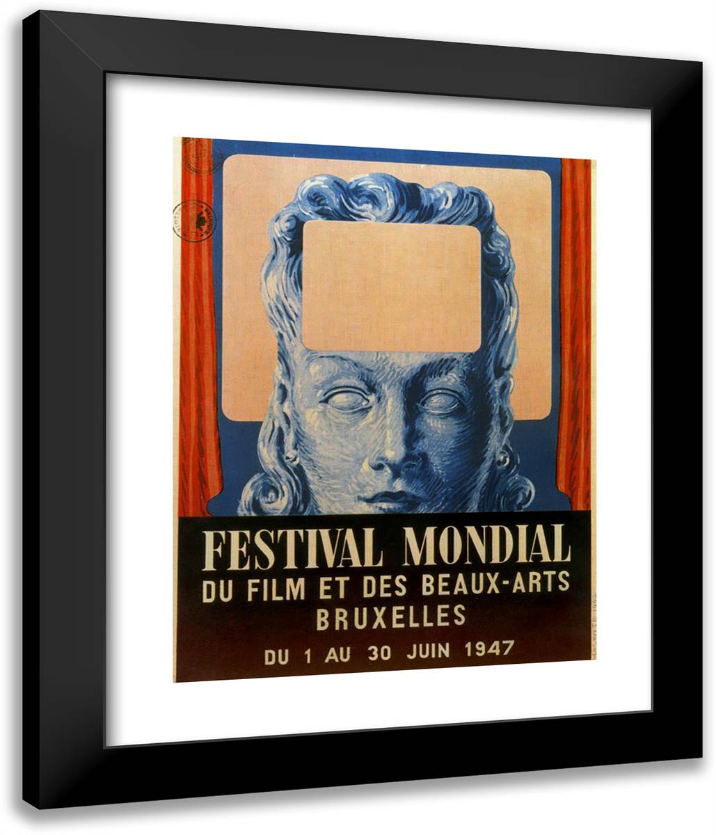 Poster of International Festival of Cinema and Fine Arts in Brussels (1947) 20x24 Black Modern Wood Framed Art Print Poster by Magritte, Rene