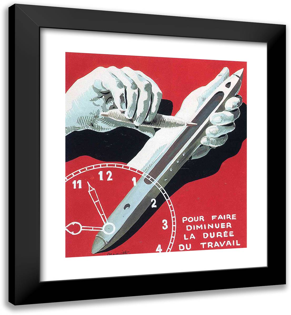 Project of Poster the Center of Textile Workers in Belgium (To Reduce Working Hours) 20x22 Black Modern Wood Framed Art Print Poster by Magritte, Rene