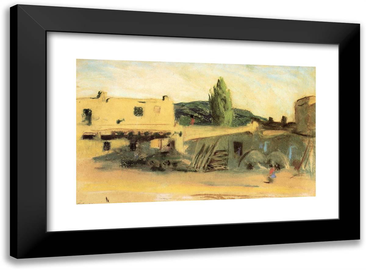 Adobe Buildings, Santa Fe 24x18 Black Modern Wood Framed Art Print Poster by Henri, Robert