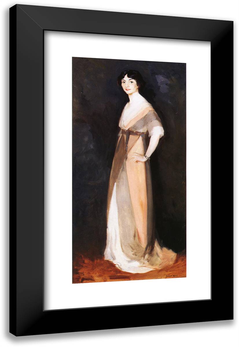 Girl in Rose and Gray. Miss Carmel White 16x24 Black Modern Wood Framed Art Print Poster by Henri, Robert