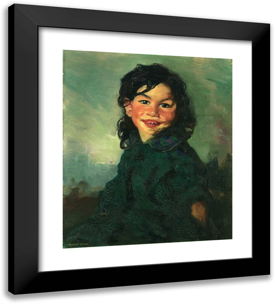 Laughing Gypsy Girl 20x22 Black Modern Wood Framed Art Print Poster by Henri, Robert