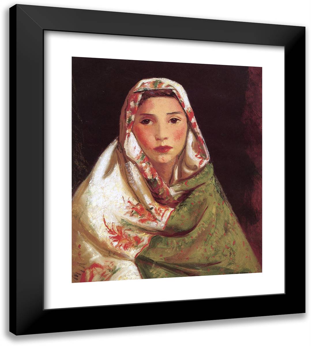 Mexican Girl, Maria 20x22 Black Modern Wood Framed Art Print Poster by Henri, Robert