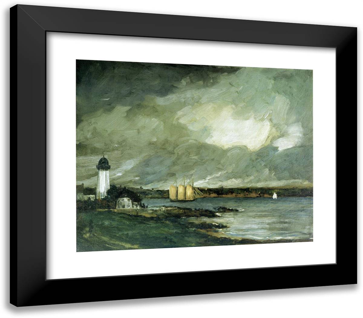 Pequot Light House, Connecticut Coast 23x20 Black Modern Wood Framed Art Print Poster by Henri, Robert