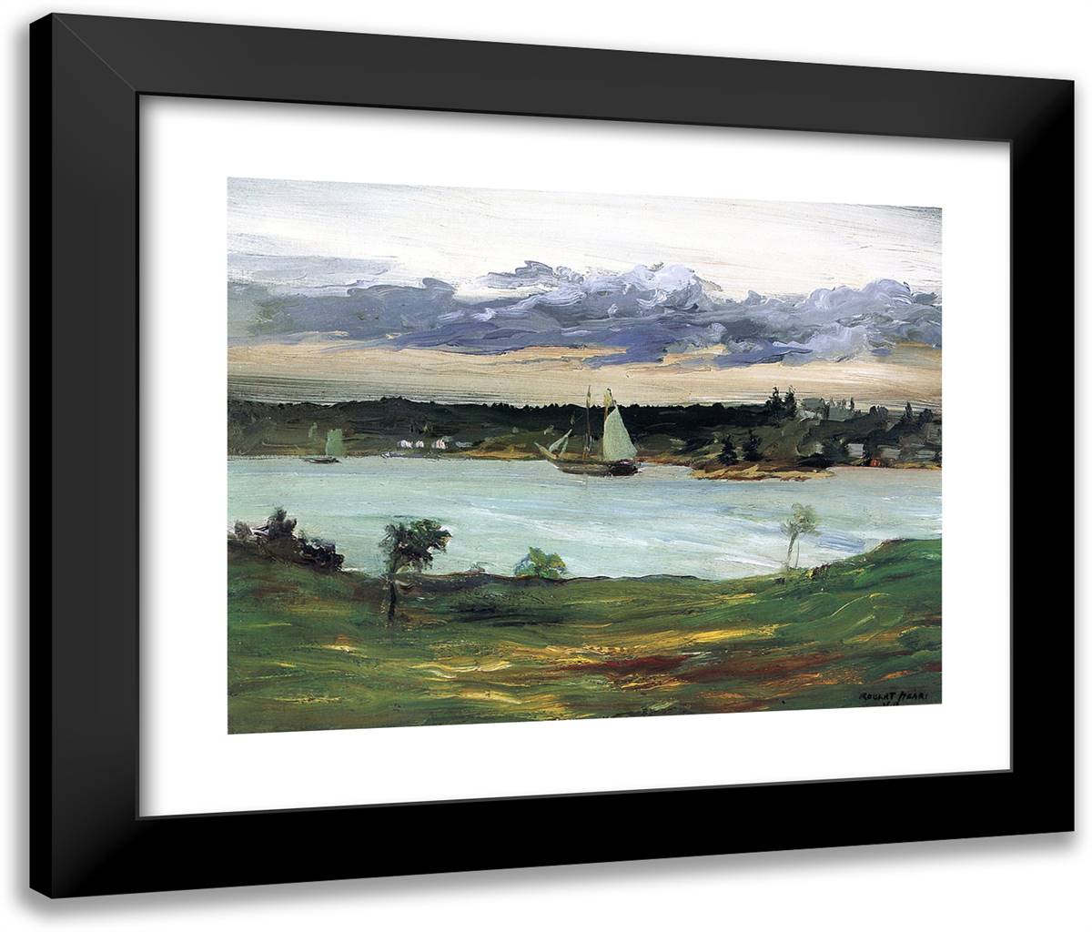 Ship in the Bay 24x20 Black Modern Wood Framed Art Print Poster by Henri, Robert