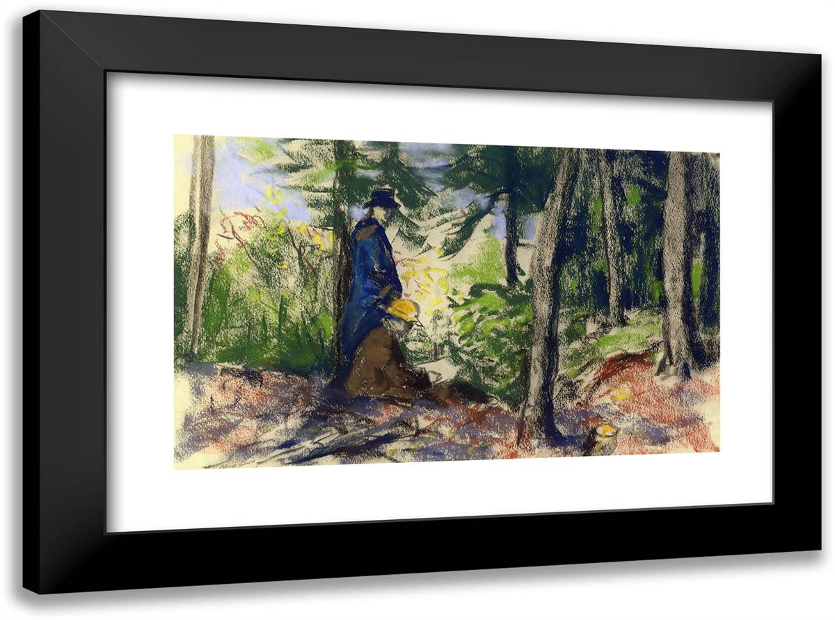 Sketchers in the Woods 24x18 Black Modern Wood Framed Art Print Poster by Henri, Robert