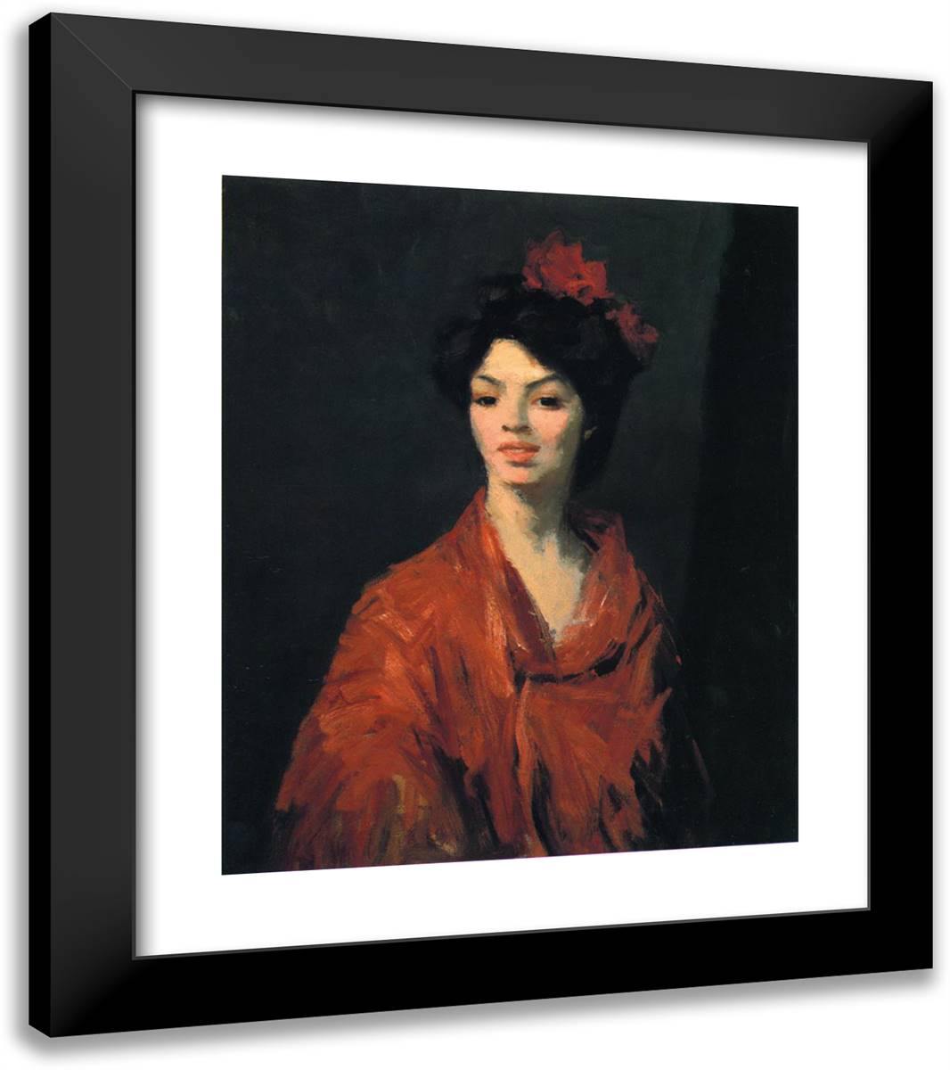 Spanish Woman in a Red Shawl 20x23 Black Modern Wood Framed Art Print Poster by Henri, Robert