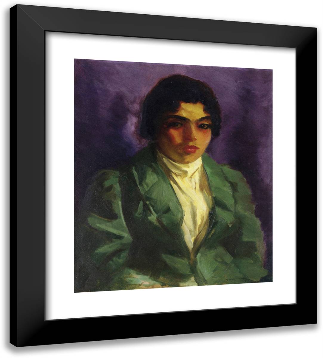 The Green Coat 20x22 Black Modern Wood Framed Art Print Poster by Henri, Robert
