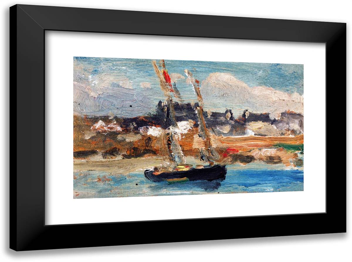 Two Masted Schooner, Concarneau 24x18 Black Modern Wood Framed Art Print Poster by Henri, Robert