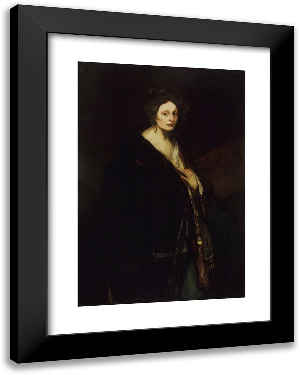 Woman in Manteau 19x24 Black Modern Wood Framed Art Print Poster by Henri, Robert