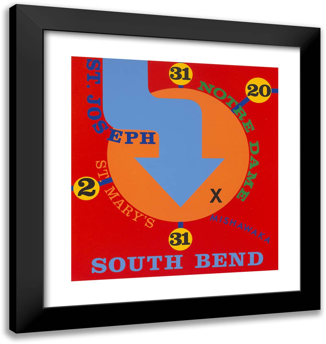 South Bend 20x21 Black Modern Wood Framed Art Print Poster by Indiana, Robert