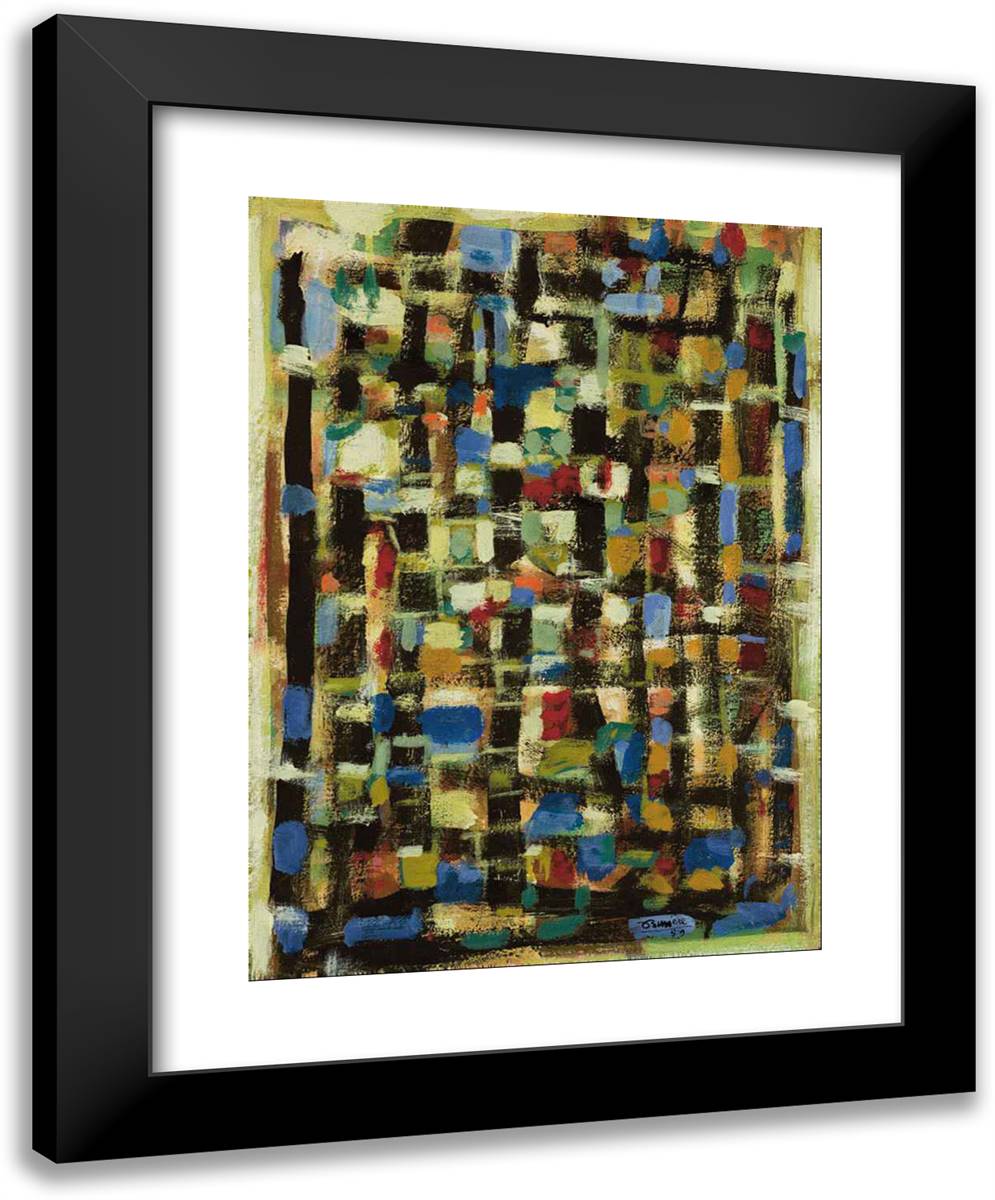 Composition 417 (Vert Et Jaune) 19x24 Black Modern Wood Framed Art Print Poster by Bissiere, Roger