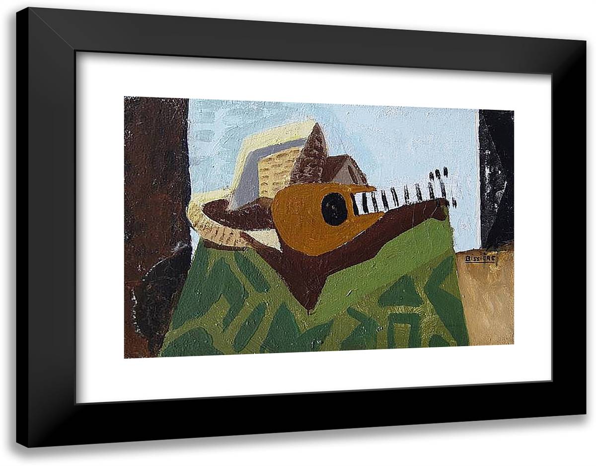 Composition Avec Mandoline 24x19 Black Modern Wood Framed Art Print Poster by Bissiere, Roger