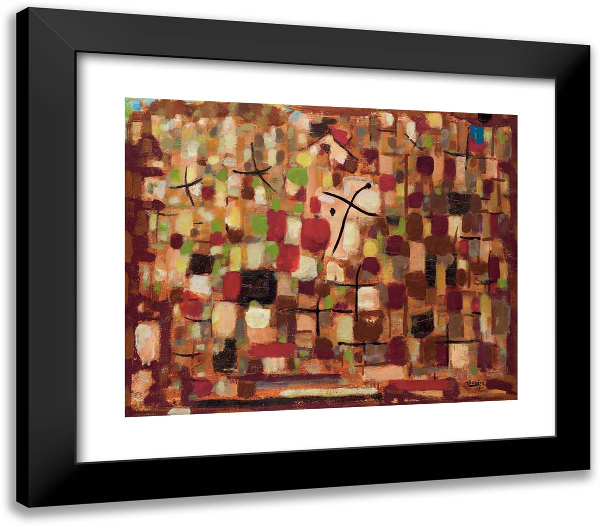 Composition Rouge (Composition 344) 23x20 Black Modern Wood Framed Art Print Poster by Bissiere, Roger