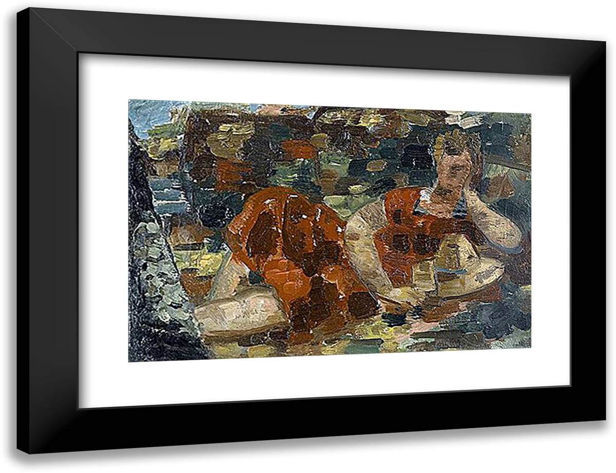 Femme Couchee Dans L'Herbe 24x18 Black Modern Wood Framed Art Print Poster by Bissiere, Roger