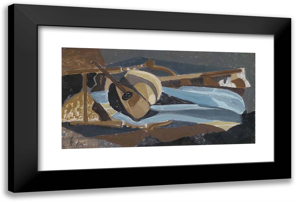 Mandoline Sur Chaise 24x16 Black Modern Wood Framed Art Print Poster by Bissiere, Roger