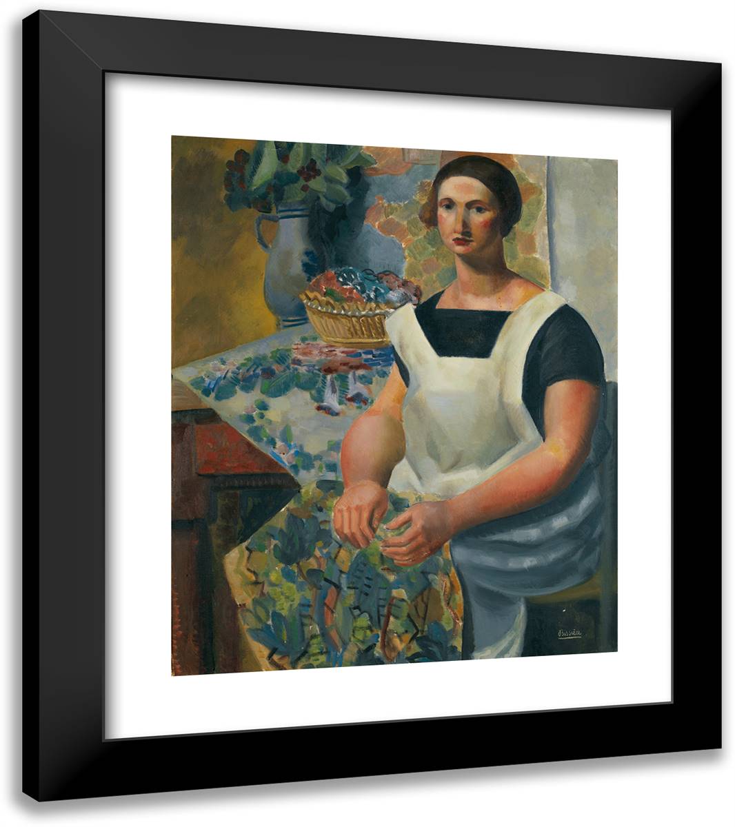 Tapestry (Portrait of Madame Bissiere) 20x23 Black Modern Wood Framed Art Print Poster by Bissiere, Roger