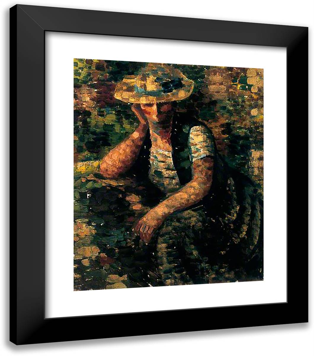 Woman in a Straw Hat 20x23 Black Modern Wood Framed Art Print Poster by Bissiere, Roger