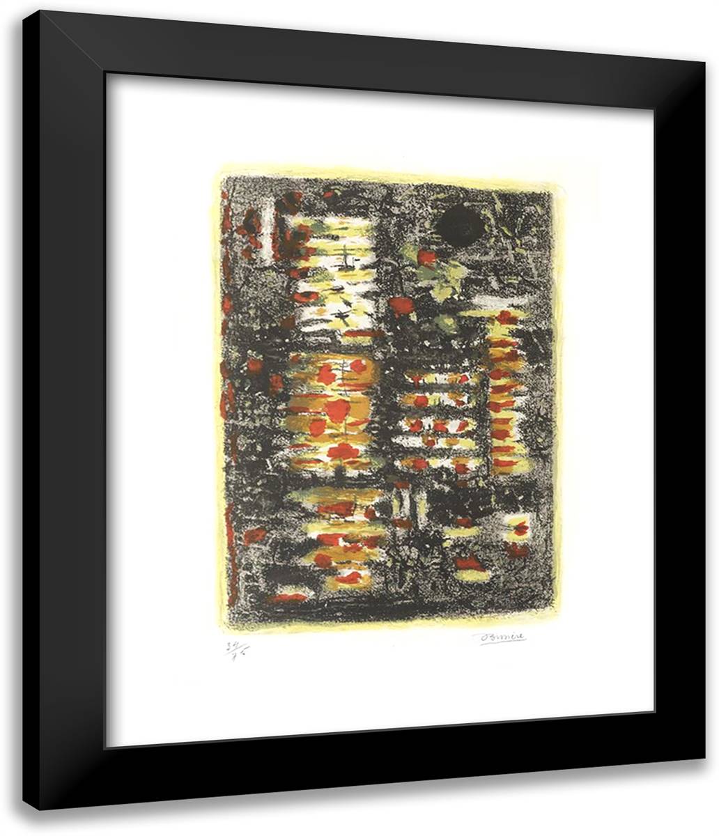 Yellow and Black Composition 20x24 Black Modern Wood Framed Art Print Poster by Bissiere, Roger
