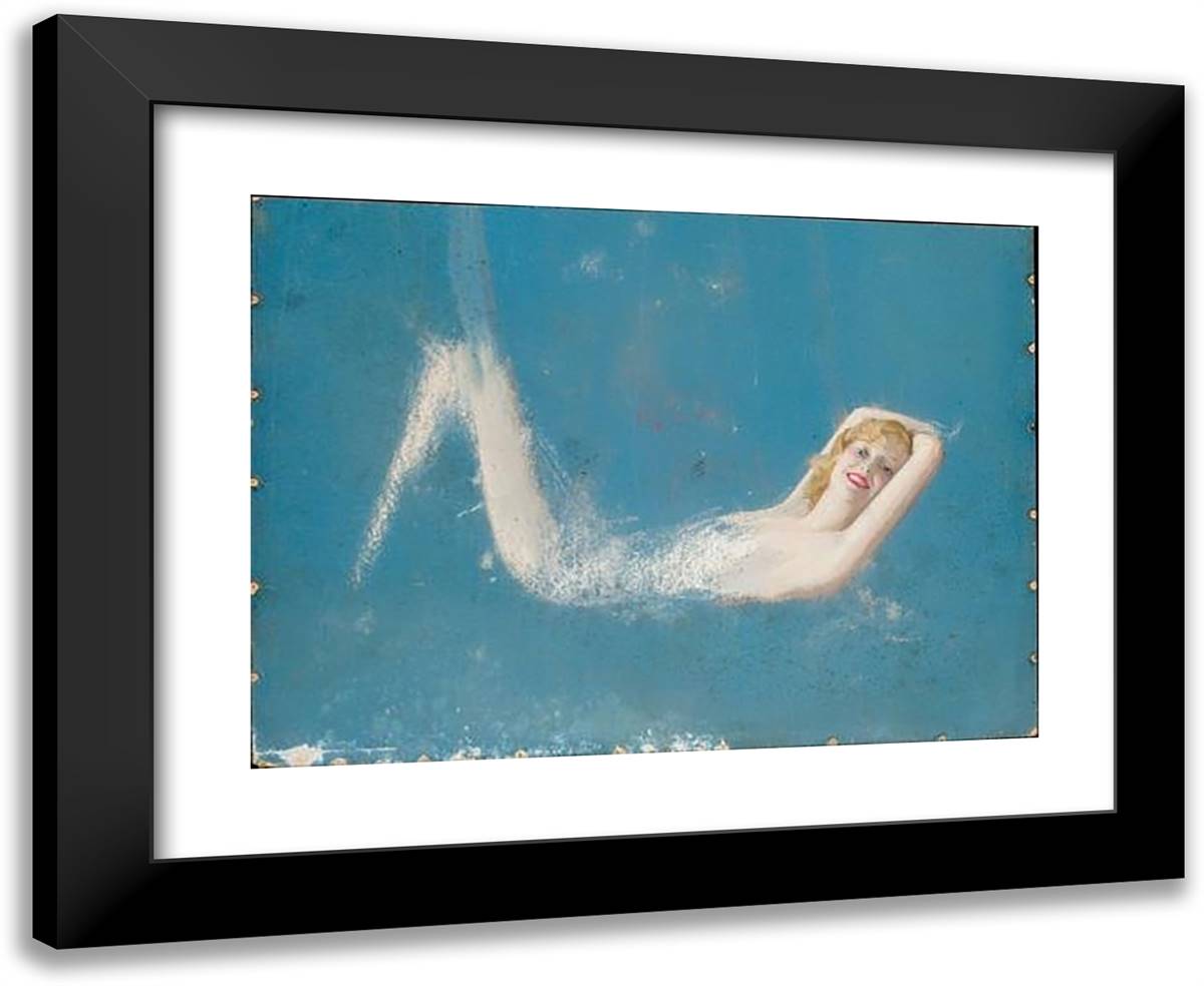 Study of a Pin-Up Emerging from Blue 24x20 Black Modern Wood Framed Art Print Poster by Armstrong, Rolf