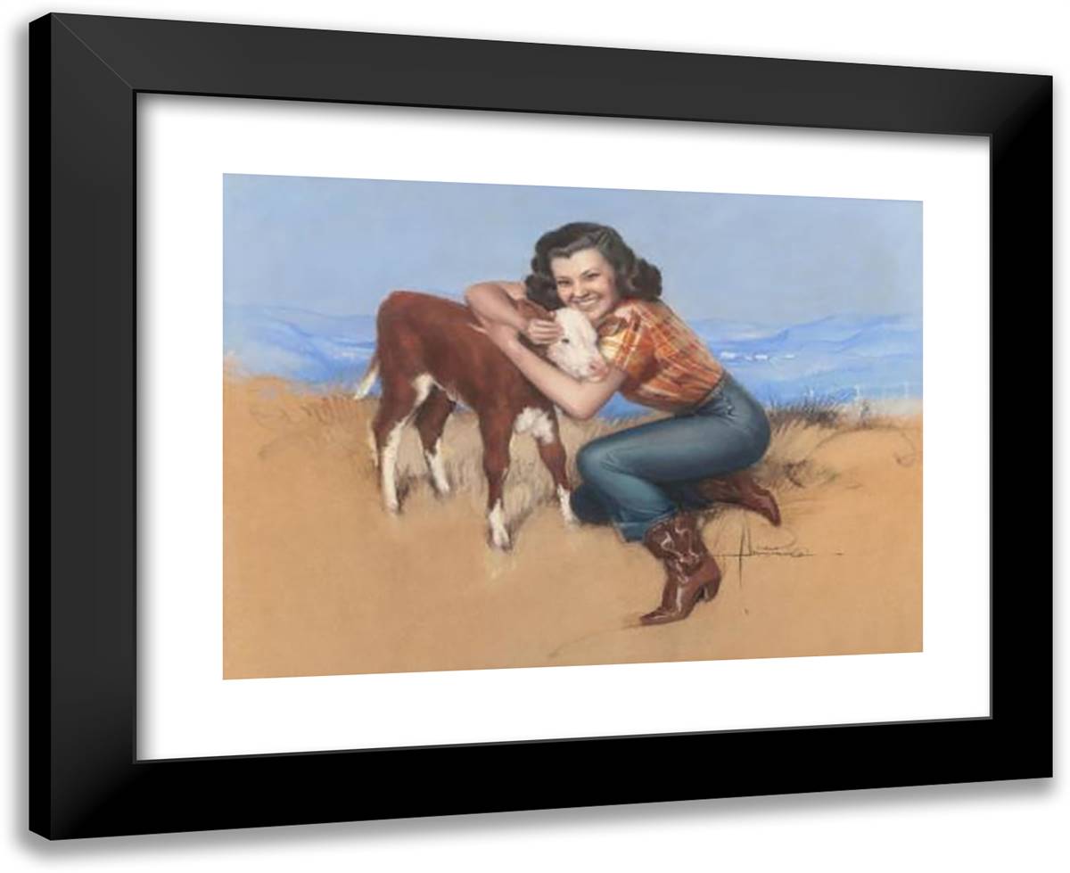 Take It Easy (Part of Armstrong's Cowgirl Series) 24x20 Black Modern Wood Framed Art Print Poster by Armstrong, Rolf