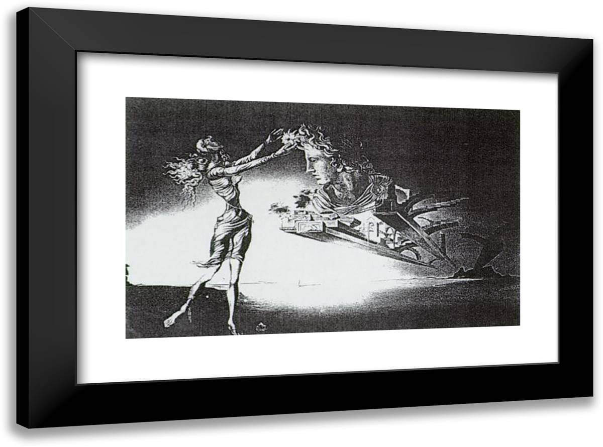 Apparition of a Woman and Suspended Architecture in the Desert 24x18 Black Modern Wood Framed Art Print Poster by Dali, Salvador