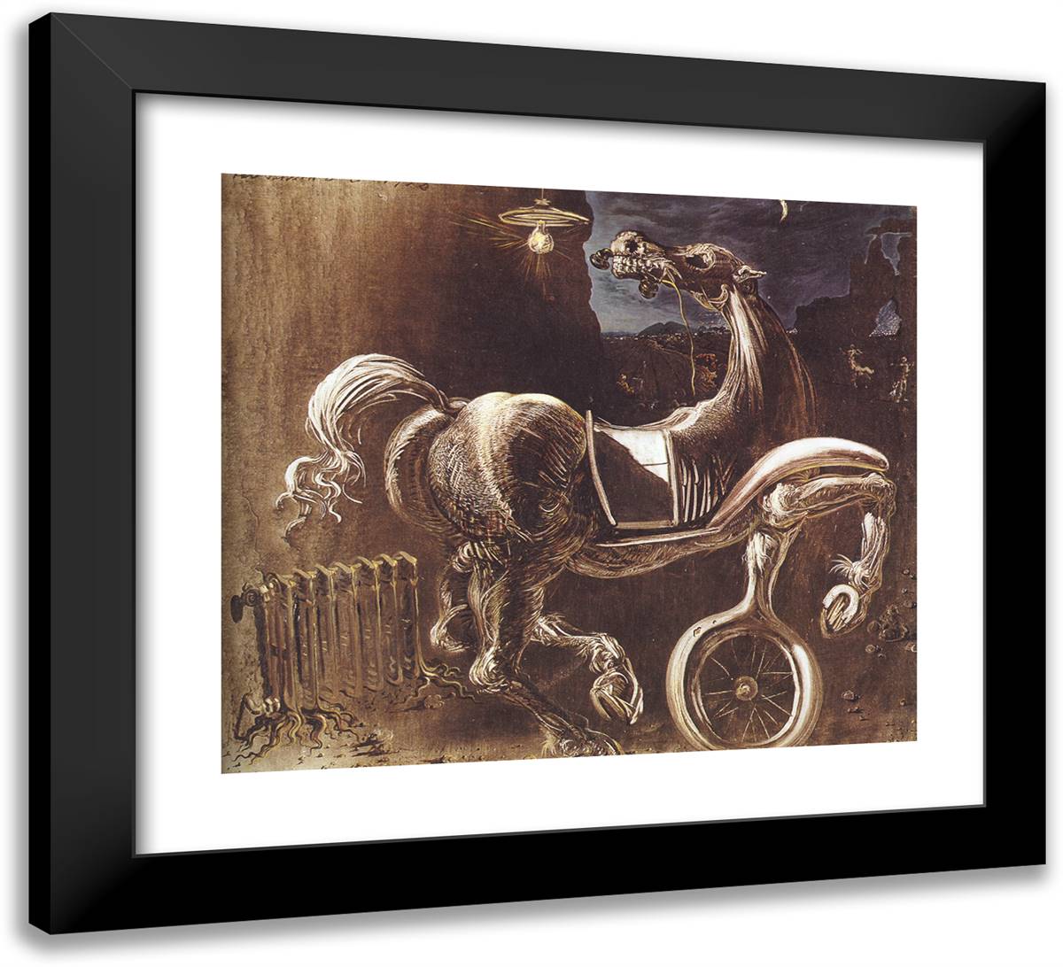 Debris of an Automobile Giving Birth to a Blind Horse Biting a Telephone 22x20 Black Modern Wood Framed Art Print Poster by Dali, Salvador