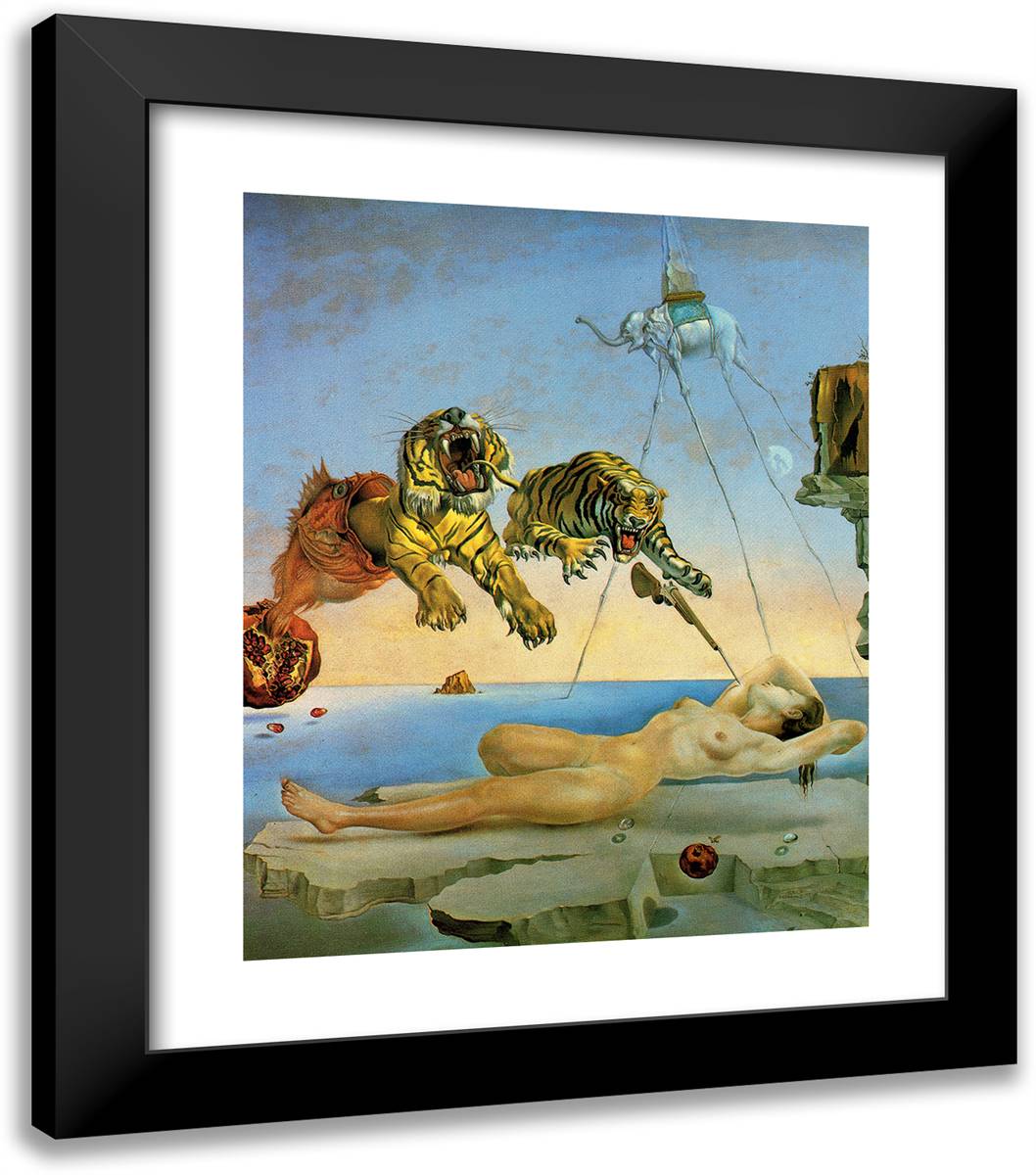 Dream Caused by the Flight of a Bee Around a Pomegranate. One Second Before Awakening 20x23 Black Modern Wood Framed Art Print Poster by Dali, Salvador