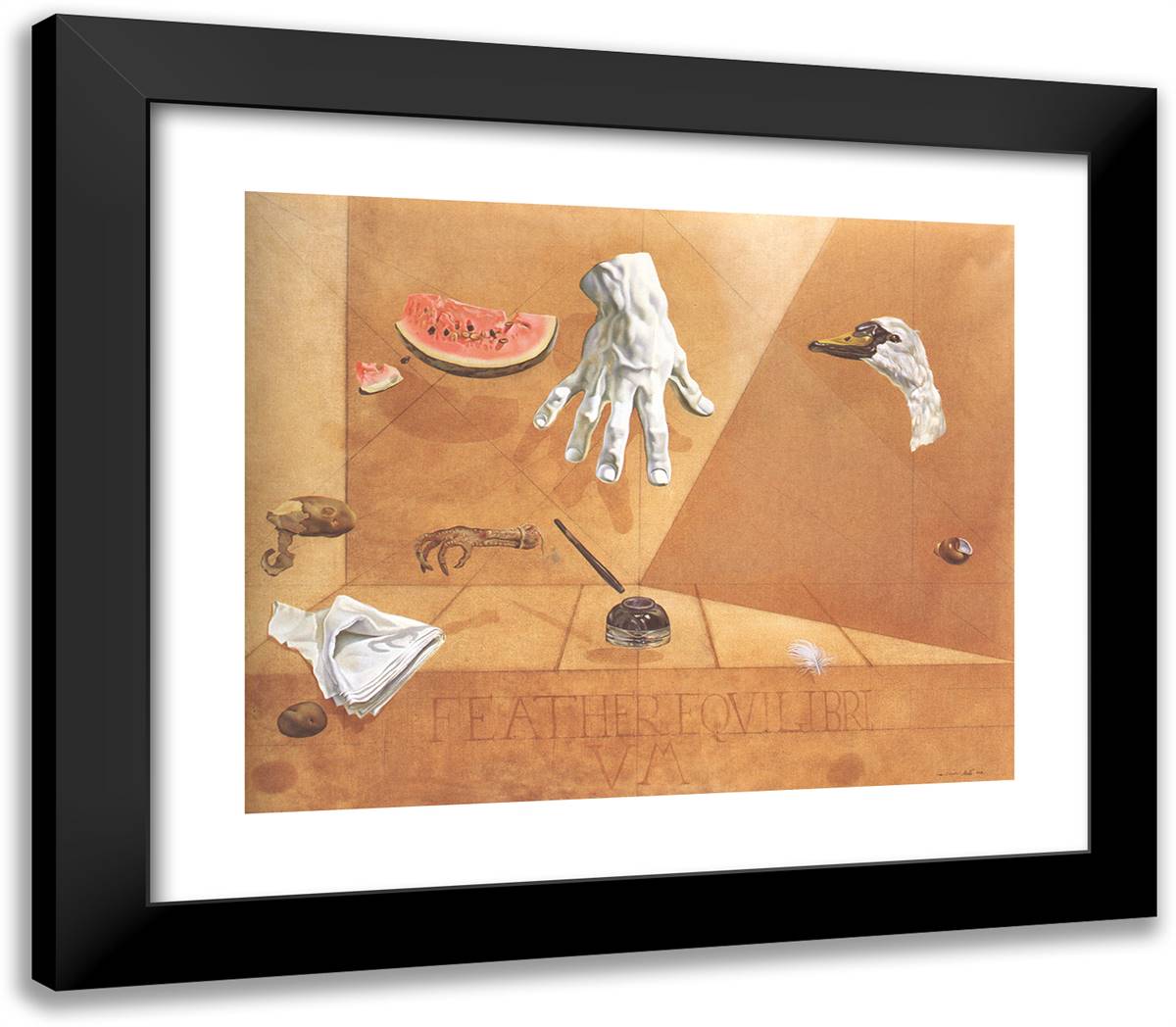 Feather Equilibrium (Interatomic Balance of a Swans Feather) 23x20 Black Modern Wood Framed Art Print Poster by Dali, Salvador