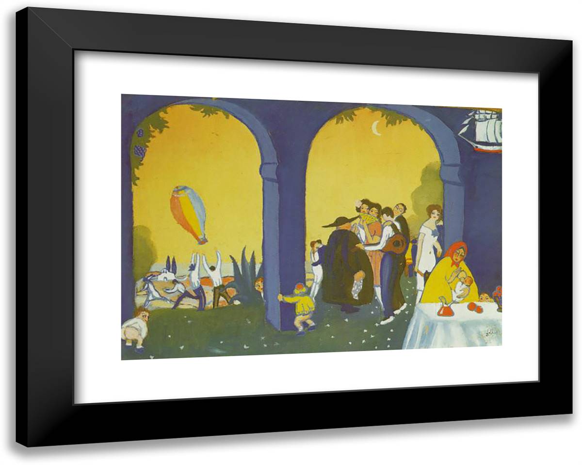 Festival in Figueras 24x19 Black Modern Wood Framed Art Print Poster by Dali, Salvador