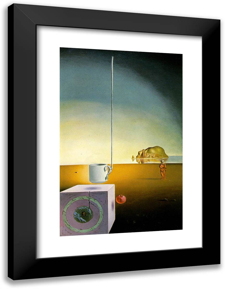 Giant Flying Mocca Cup with an Inexplicable Five Metre Appendage 18x24 Black Modern Wood Framed Art Print Poster by Dali, Salvador