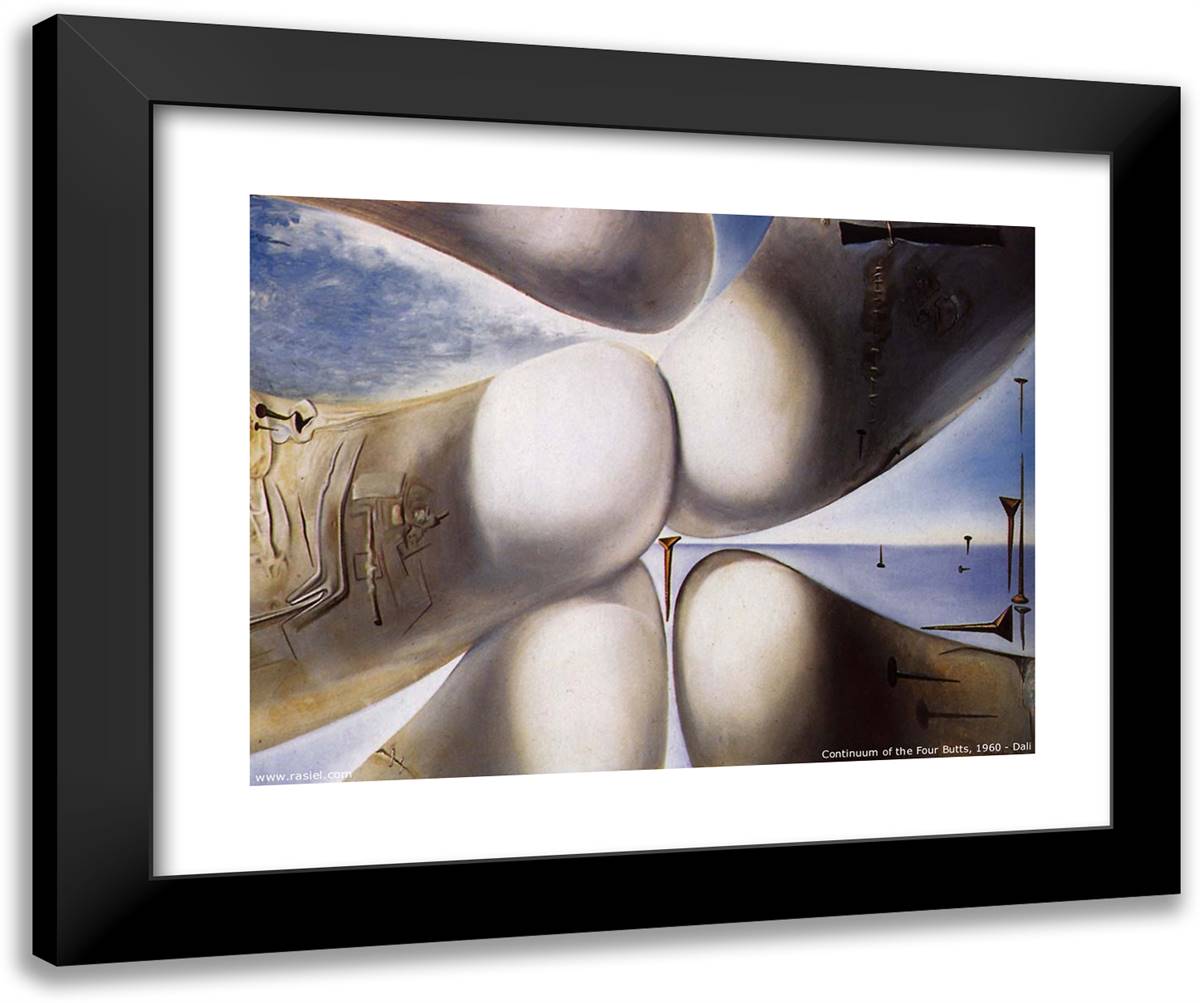 Goddess Leaning on Her Elbow - Continuum of the Four Buttocks or Five Rhinoceros Horns Making a VIrgin or Birth of a Deity 24x20 Black Modern Wood Framed Art Print Poster by Dali, Salvador