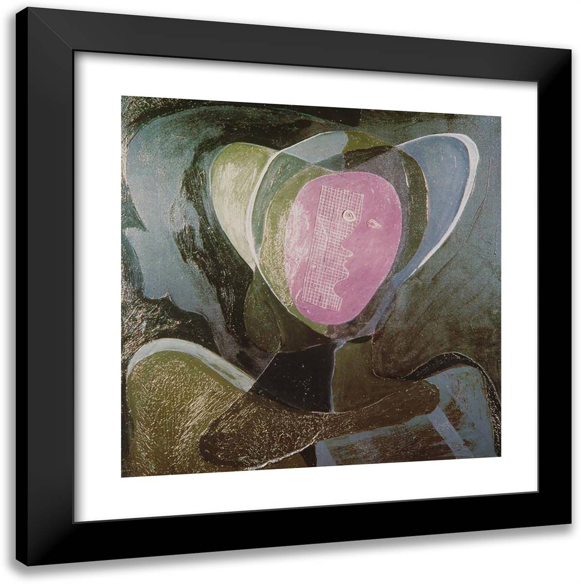 Head of a Woman 20x20 Black Modern Wood Framed Art Print Poster by Dali, Salvador