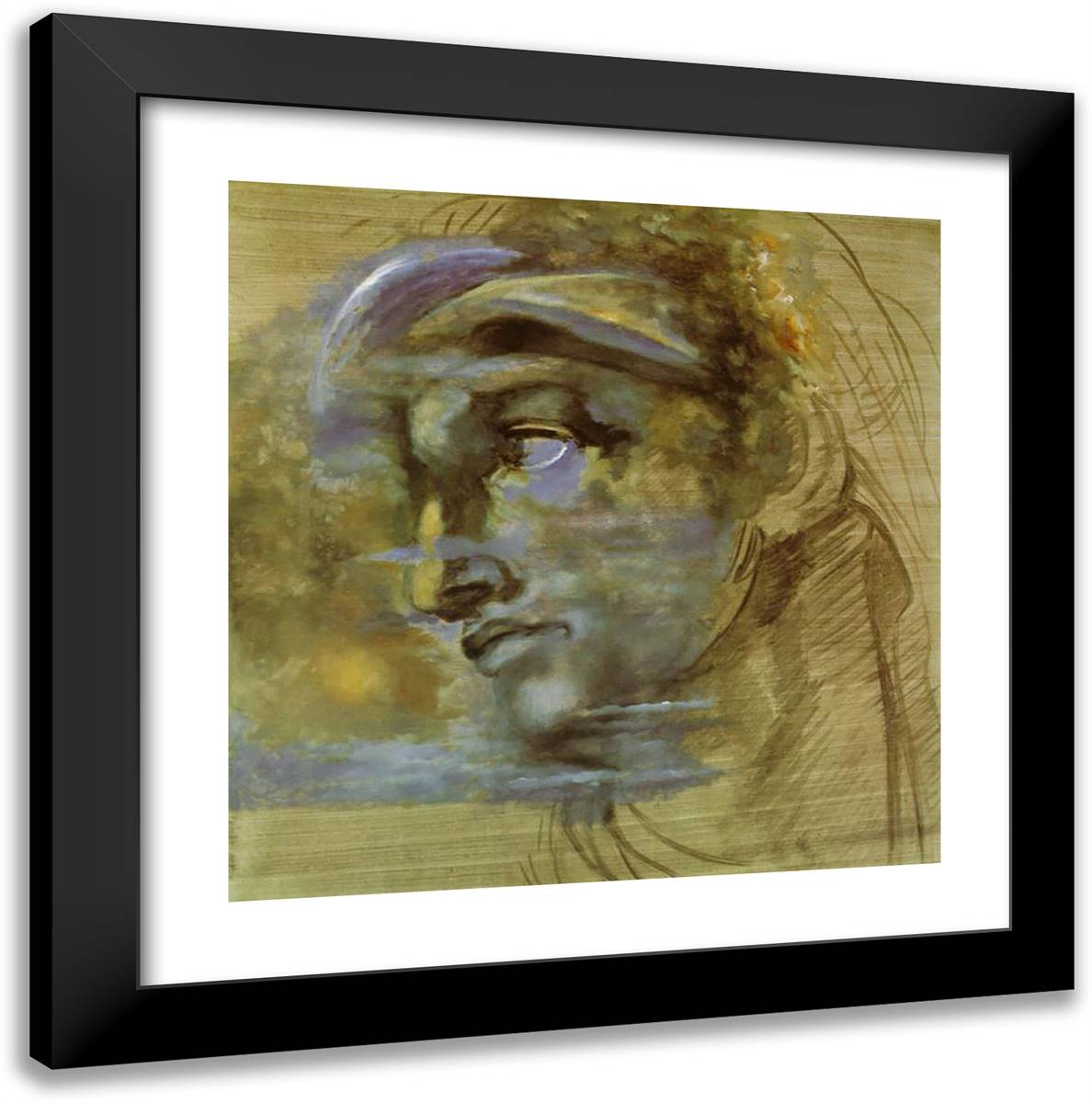 Head, After Michelangelo's, 'Giuliano Di Medici' 20x20 Black Modern Wood Framed Art Print Poster by Dali, Salvador