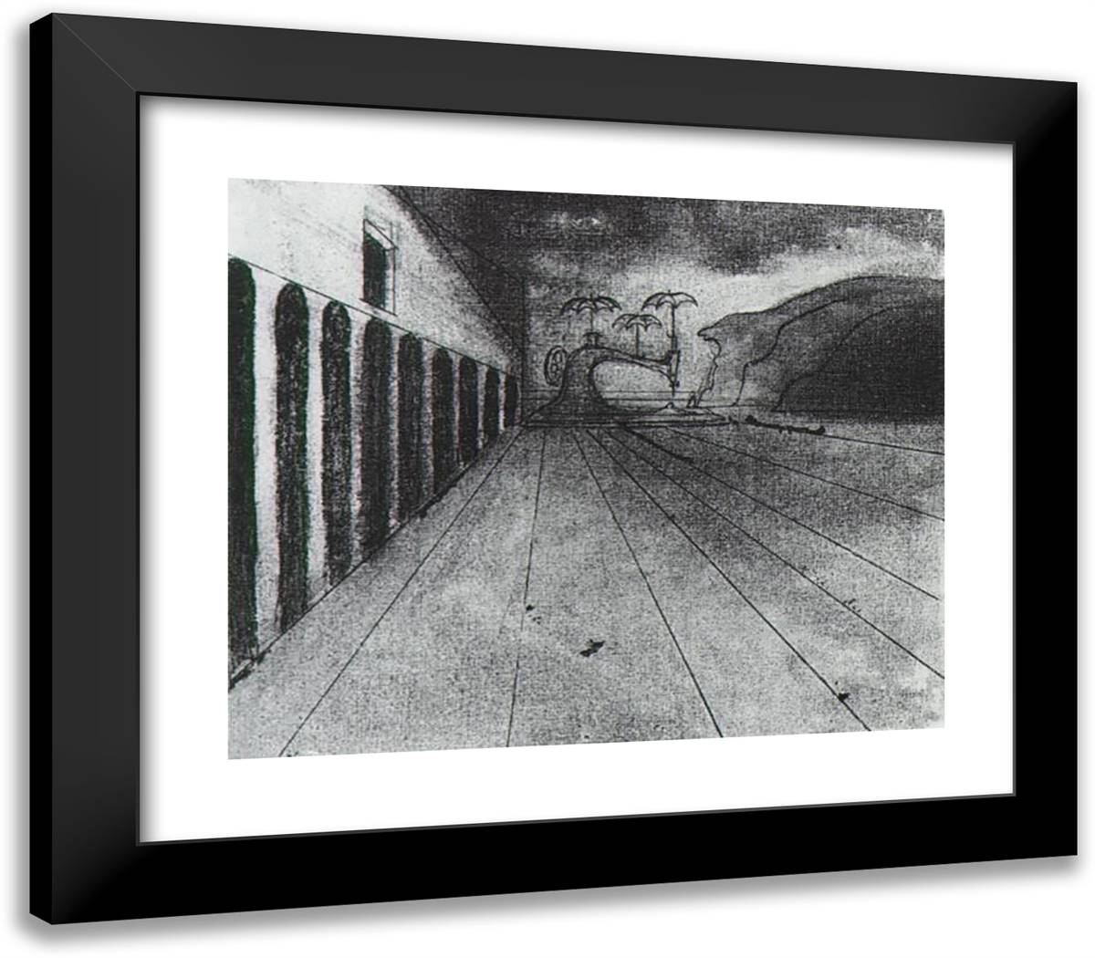 Landscape After De Chirico (Unfinished) 23x20 Black Modern Wood Framed Art Print Poster by Dali, Salvador