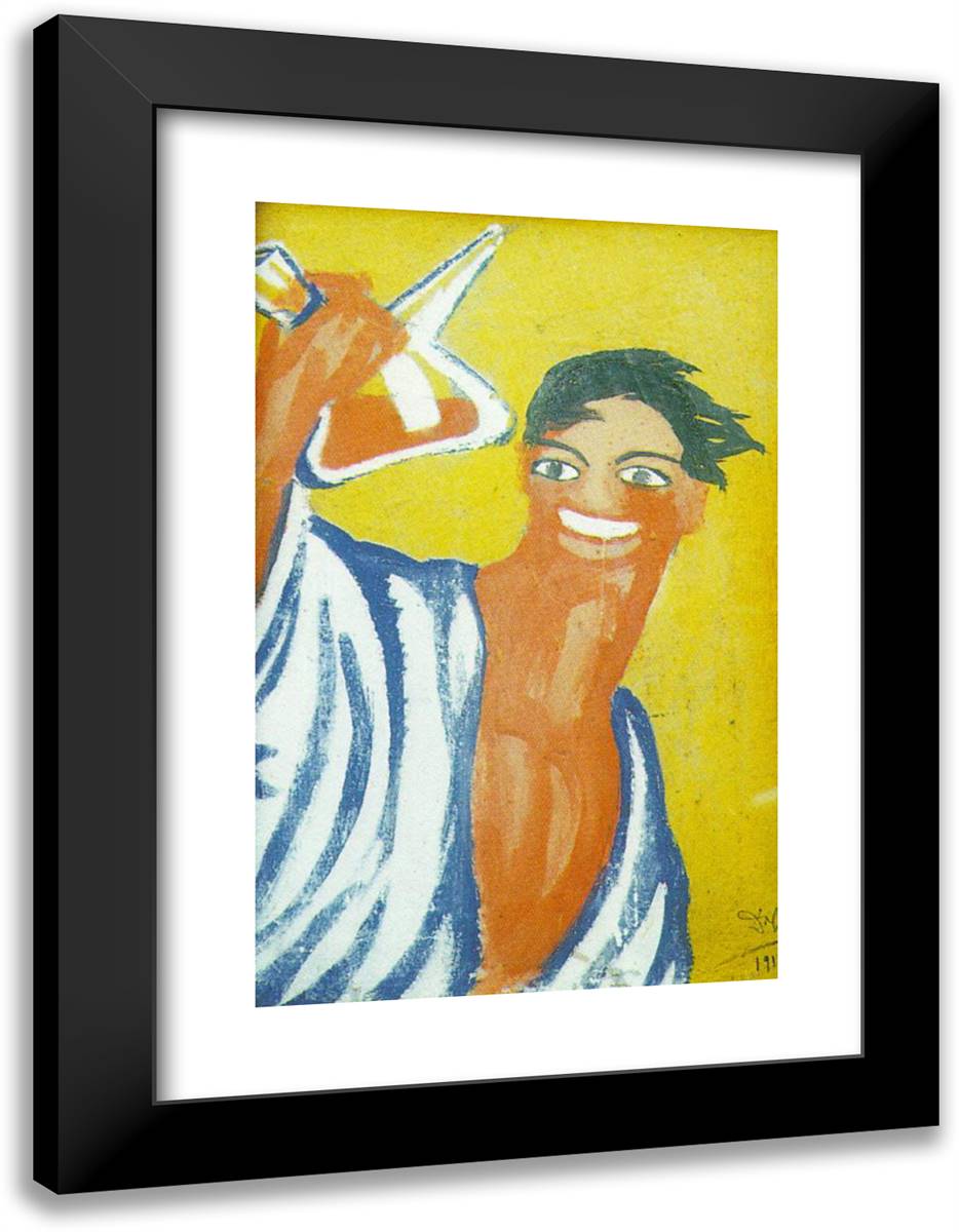 Man with Porron 18x24 Black Modern Wood Framed Art Print Poster by Dali, Salvador