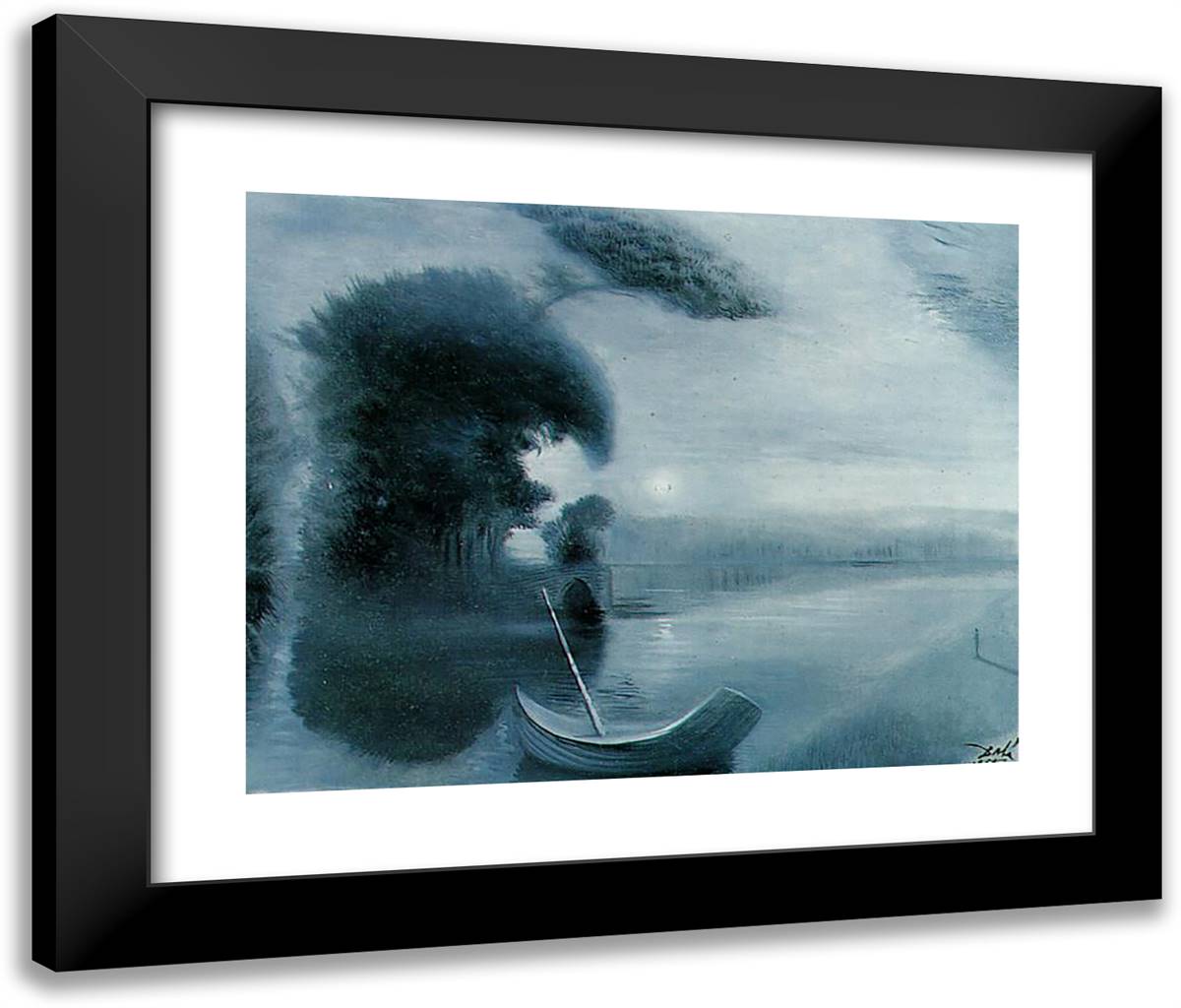 Metamorphosis of Hitler's Face Into a Moonlit Landscape with Accompaniment 24x20 Black Modern Wood Framed Art Print Poster by Dali, Salvador