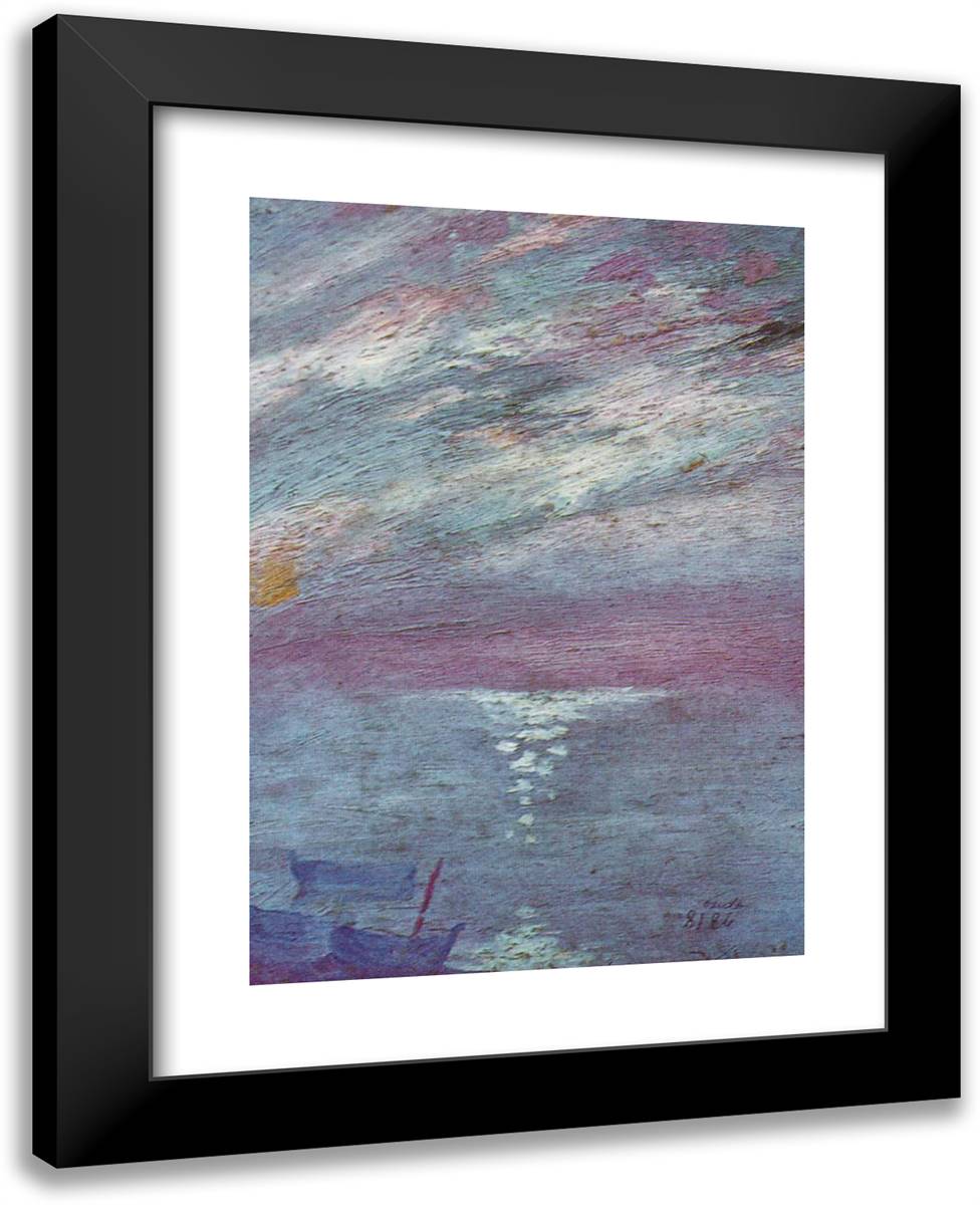 Moonlight Over the Bay At, Cadaques 19x24 Black Modern Wood Framed Art Print Poster by Dali, Salvador