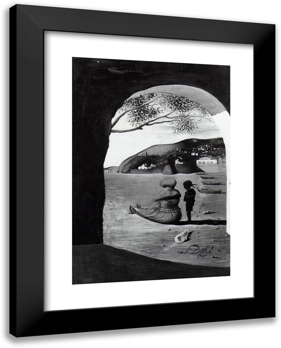 Mysterious Mouth Appearing in the Back of My Nurse 19x24 Black Modern Wood Framed Art Print Poster by Dali, Salvador