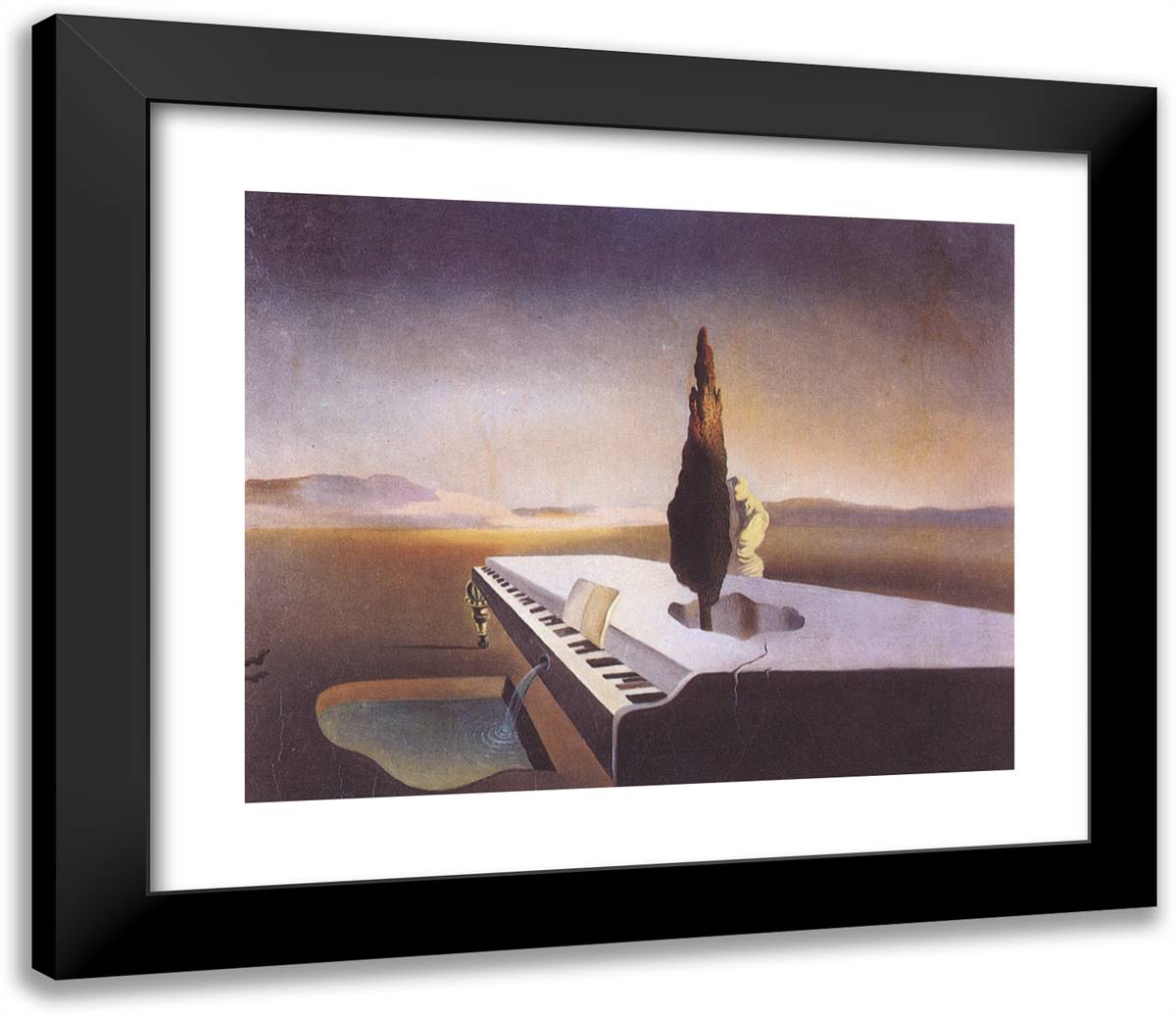 Necrophiliac Fountain Flowing from a Grand Piano 23x20 Black Modern Wood Framed Art Print Poster by Dali, Salvador