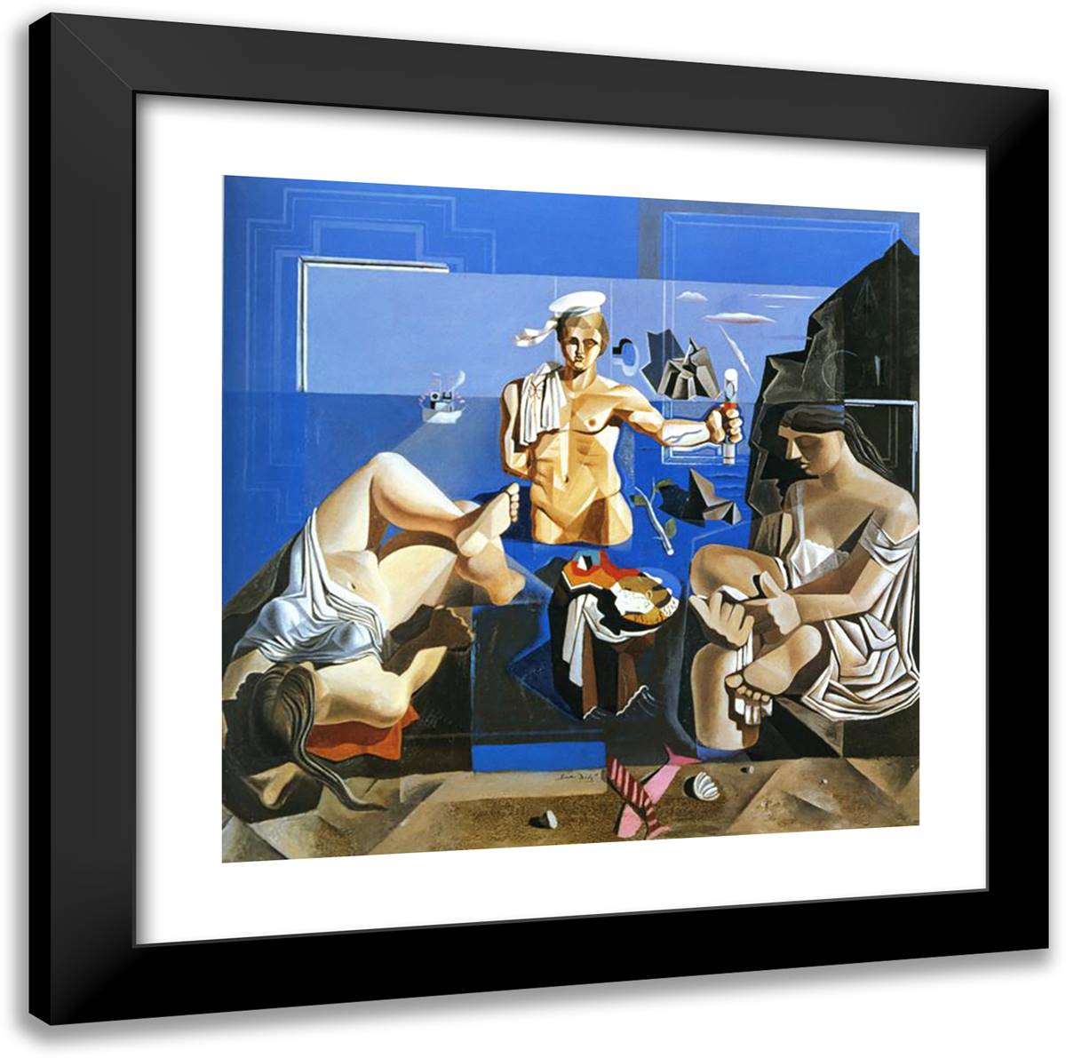 Neo-Cubist Academy (Composition with Three Figures) 20x20 Black Modern Wood Framed Art Print Poster by Dali, Salvador